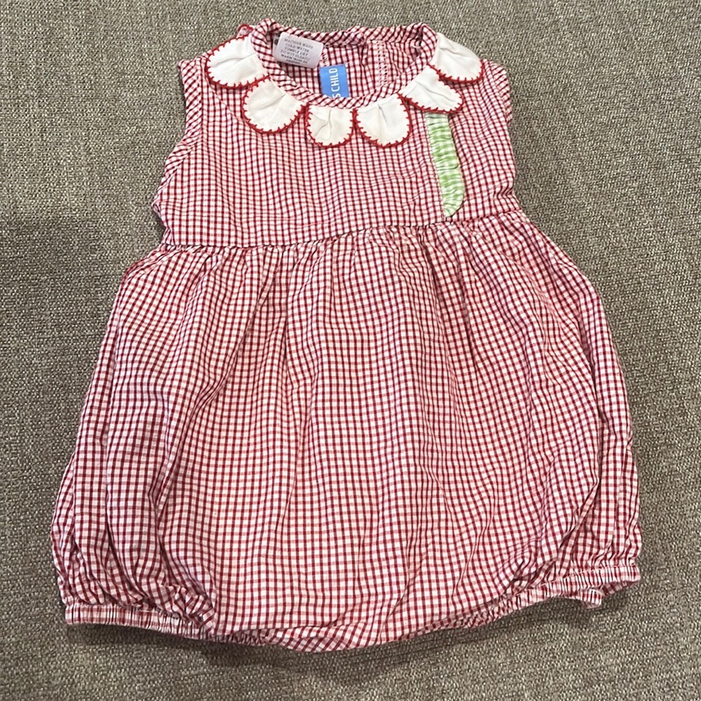 Adorable baby girls red and white check bubble by Mondays Child